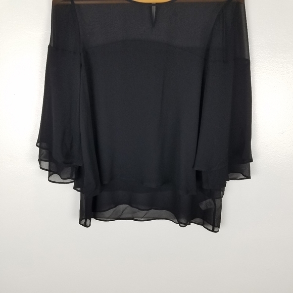 ECRU 100% Silk Chiffon Black Ruffle Layered Blouse XS - Picture 4 of 11